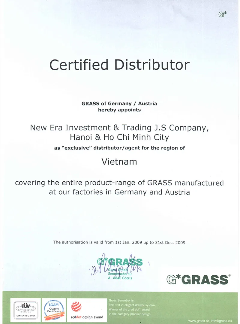 Chứng nhận Tân Kỷ Nguyên phân phối độc quyền Grass tại Việt Nam