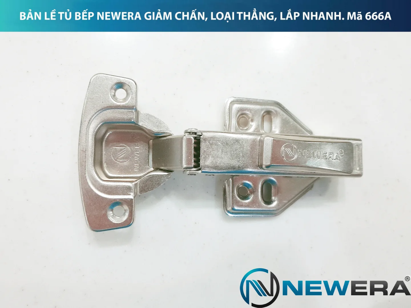 Bản lề NewEra thẳng giảm chấn, lắp nhanh piston đồng 666A