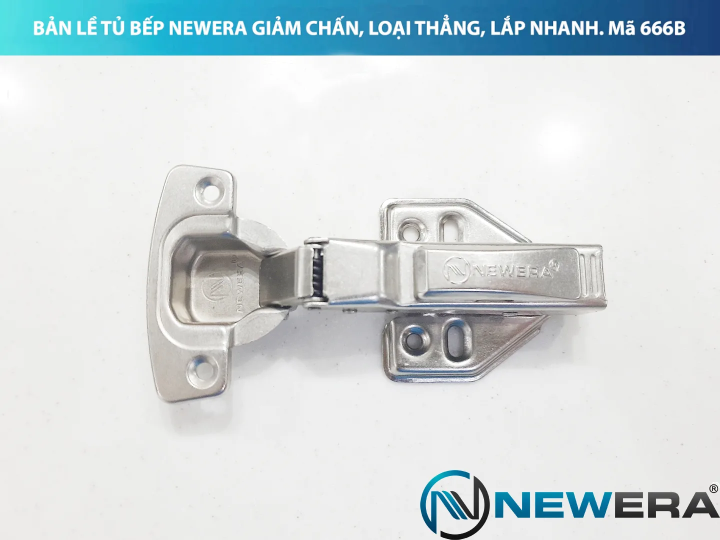 Bản lề NewEra cong vừa giảm chấn, lắp nhanh piston đồng 666B