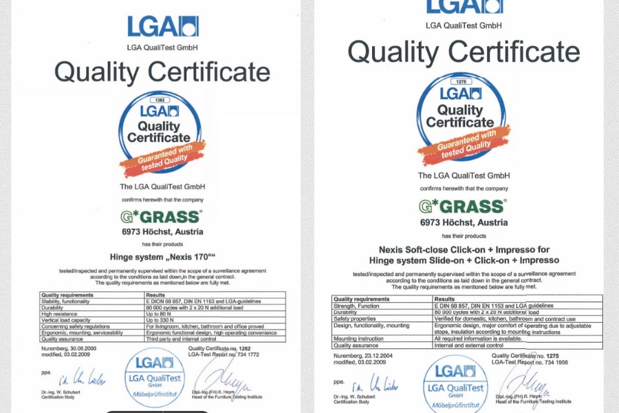 Chứng chỉ Quốc Tế LGA của sản phẩm Grass