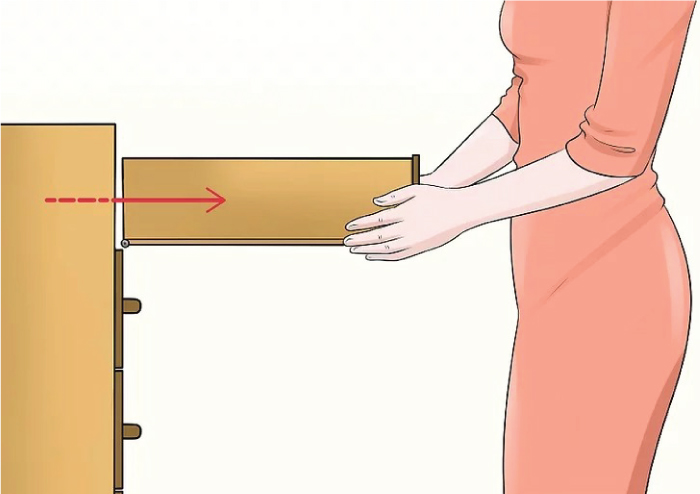 Cách tháo ngăn kéo tủ bếp ray trượt bánh xe bước 3