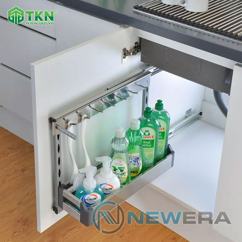 Giá đựng nước rửa NewEra NE355.250EL giảm chấn inox hộp 304, rộng 250mm 1