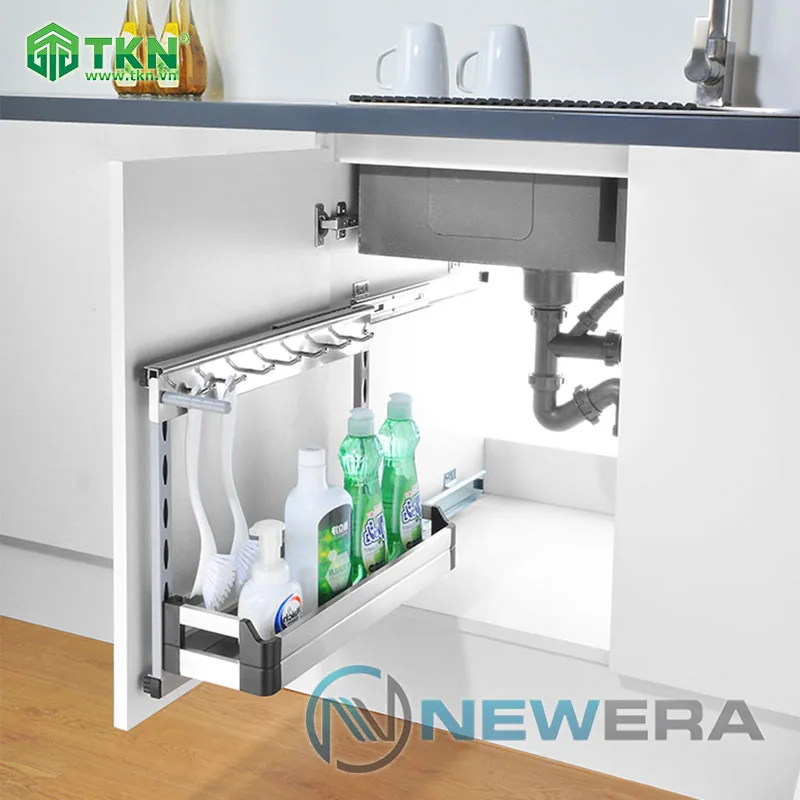 Giá đựng nước rửa NewEra NE355.250EL giảm chấn inox hộp 304, rộng 250mm 5