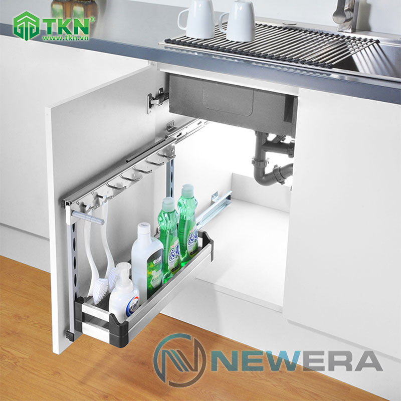 Giá đựng nước rửa NewEra NE355.250EL giảm chấn inox hộp 304, rộng 250mm 4
