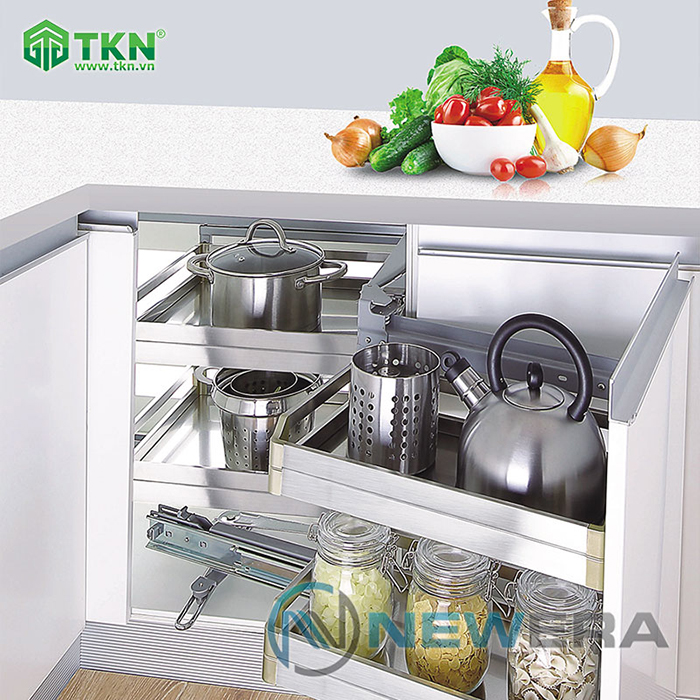 Kệ góc tủ bếp liên hoàn NewEra inox hộp 304 NE455.900MR 9