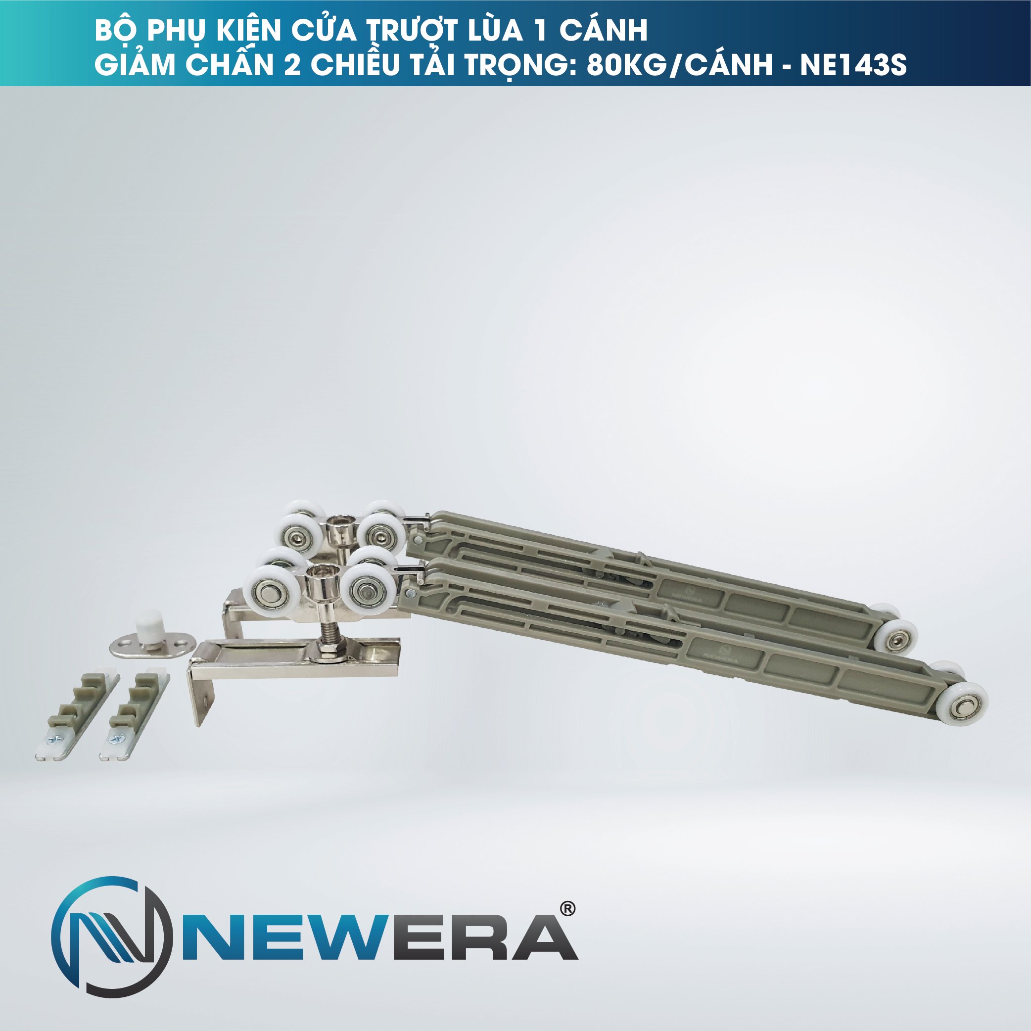 Bộ phụ kiện cửa trượt lùa NewEra tải trọng 80kg/cánh NE143S
