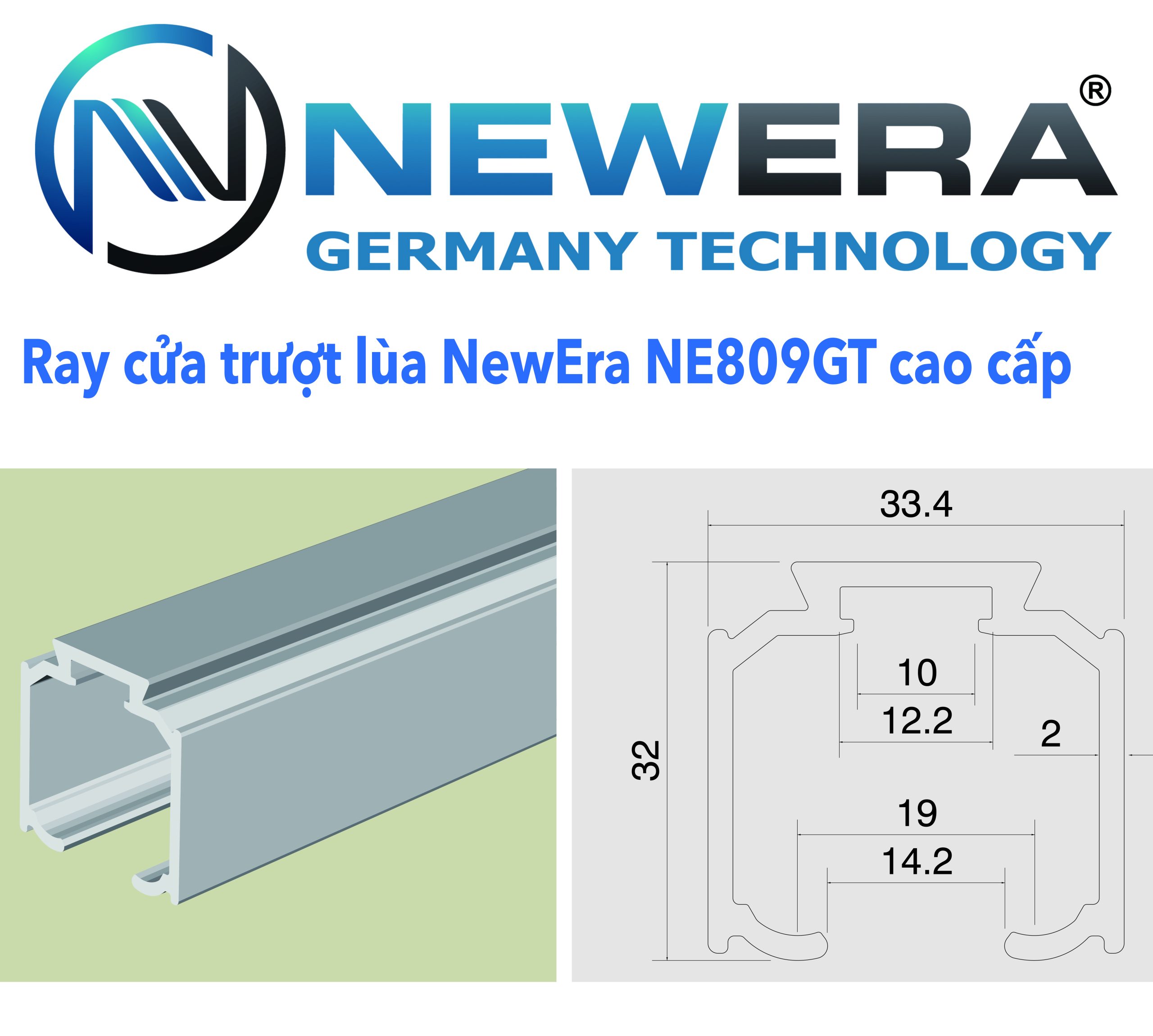 Ray trượt NewEra dài 2.5m (Ray trên) NE809GT2