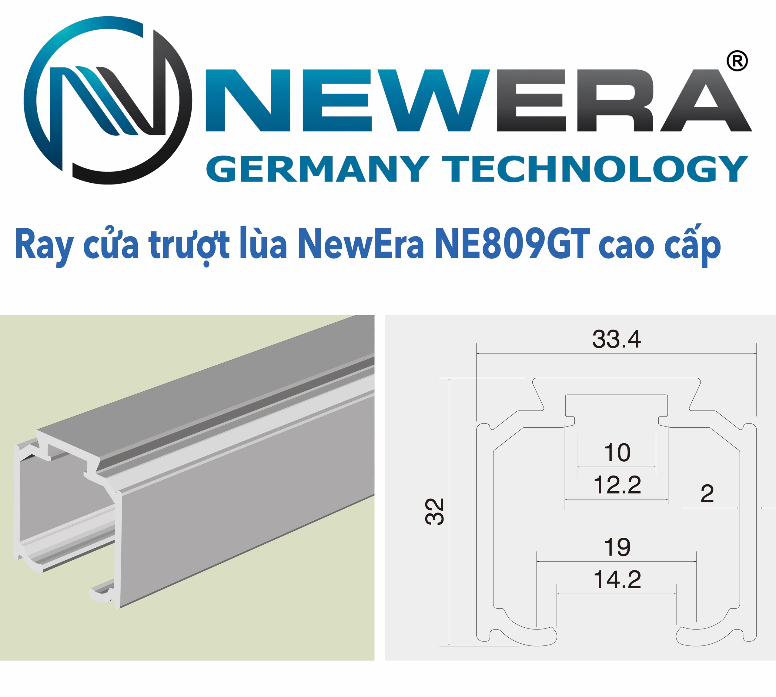 Ray trượt cửa lùa NewEra dài 2.5m ray trên NE809GT2 1