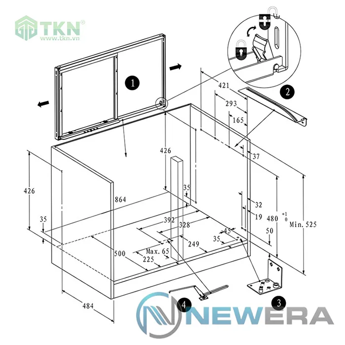 Kệ góc liên hoàn inox 304 nan dẹt NE555.900CR NewEra 16