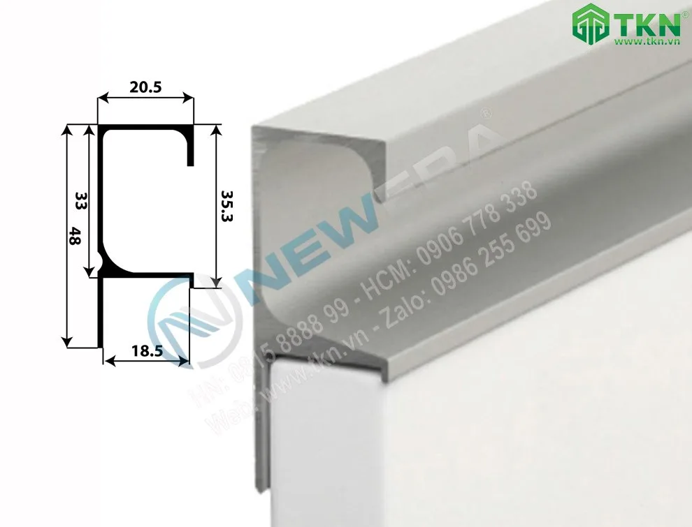 Tay nắm âm tủ hợp kim nhôm dài màu ánh bạc NE9999.3000SV 1