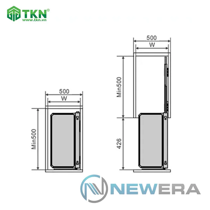 Kích thước khi mở tủ NewEra NE966.500