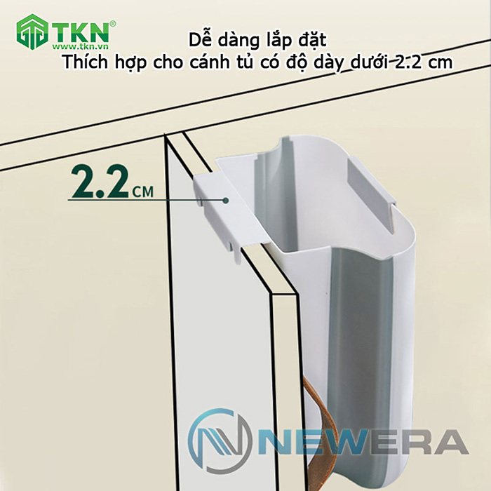 Thùng rác NE0611 phù hợp với các cánh tủ bếp có độ dày dưới 2,2cm