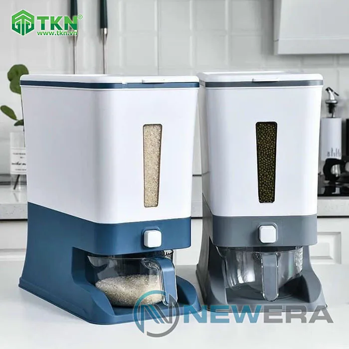 Thùng gạo NE0501E sở hữu hai màu xanh và xám