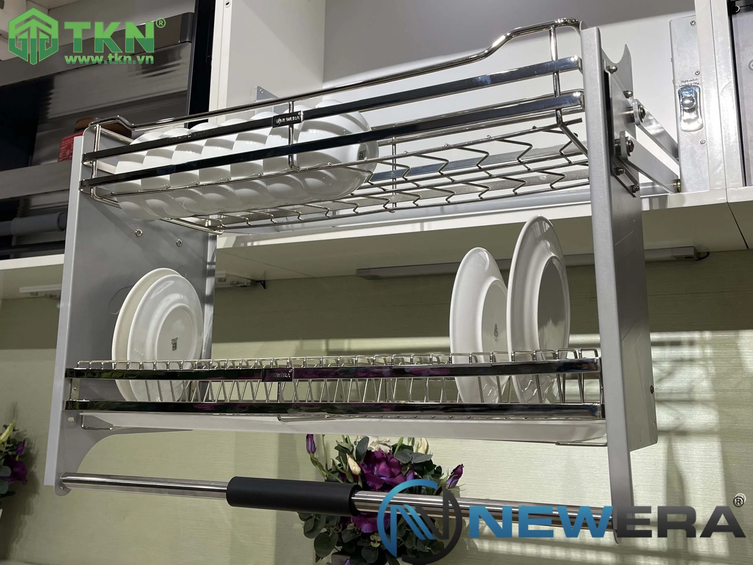 Giá bát nâng hạ NewEra 900mm inox 304 nan dẹt NE255.900 5