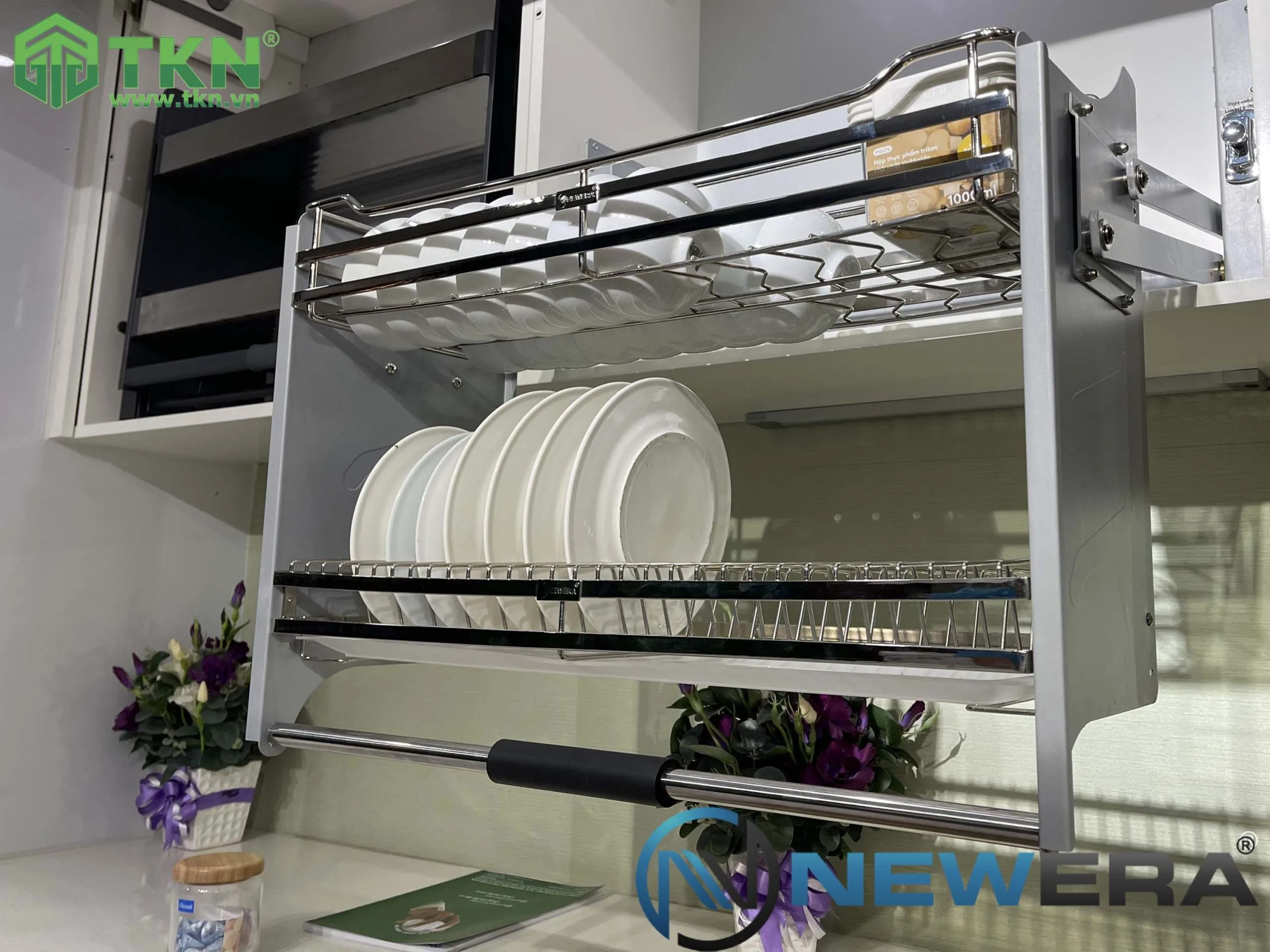 Giá bát nâng hạ NewEra 900mm inox 304 nan dẹt NE255.900 4