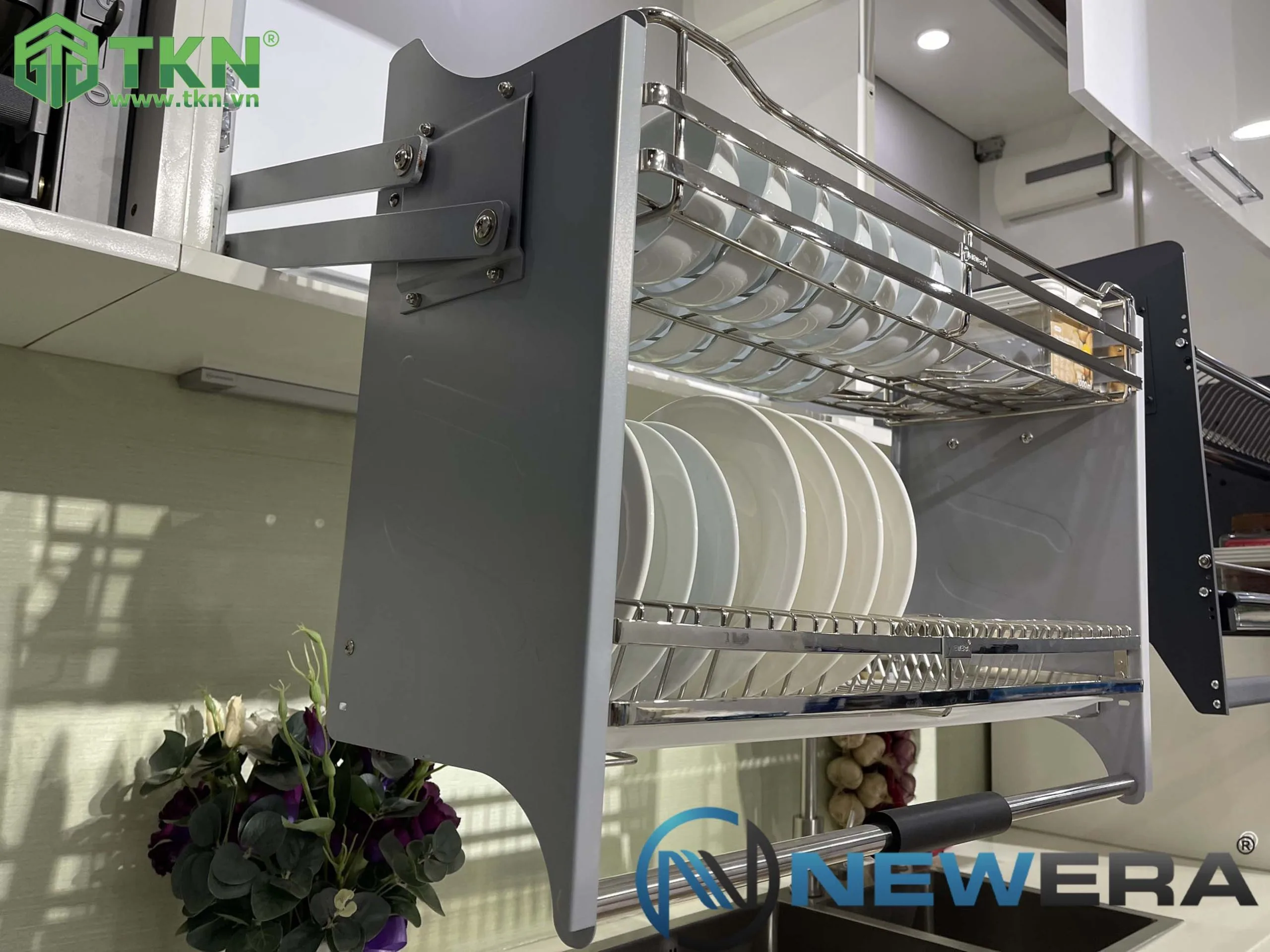 Giá bát nâng hạ NewEra 900mm inox 304 nan dẹt NE255.900 7