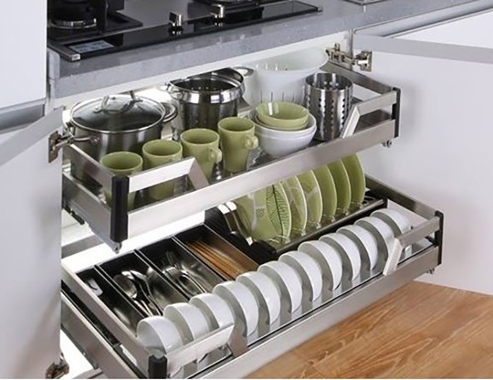 Không gian bếp bội phần tiện nghi, hiện đại nhờ sử dụng giá bát đĩa tủ dưới dạng hộp