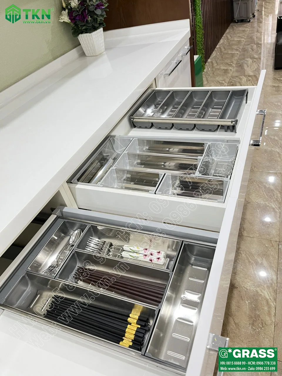 Khay chia thìa dĩa Grass inox 304 sâu 450mm 500B3.SS 2