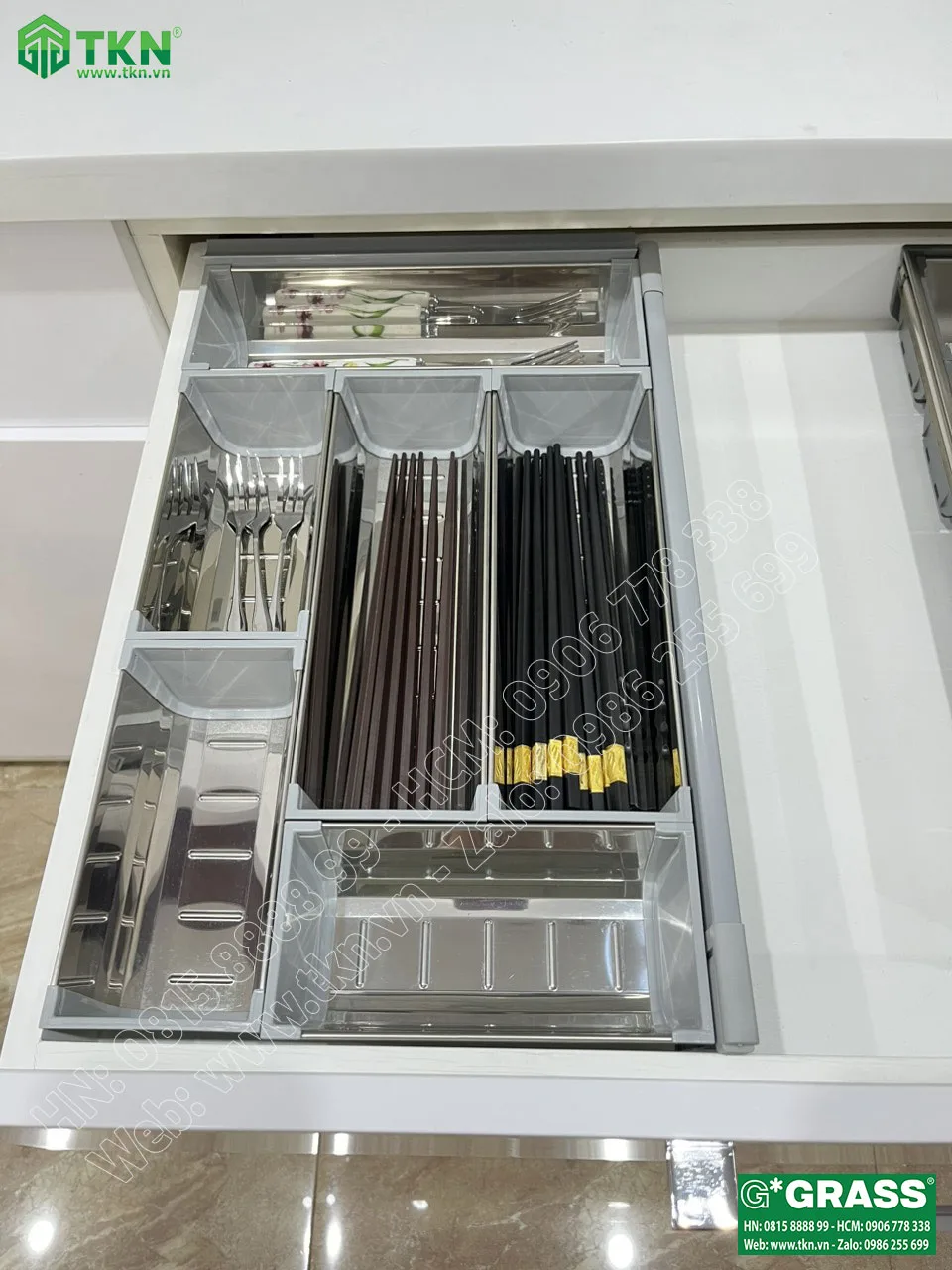 Khay chia thìa dĩa Grass inox 304 sâu 450mm 500B3.SS