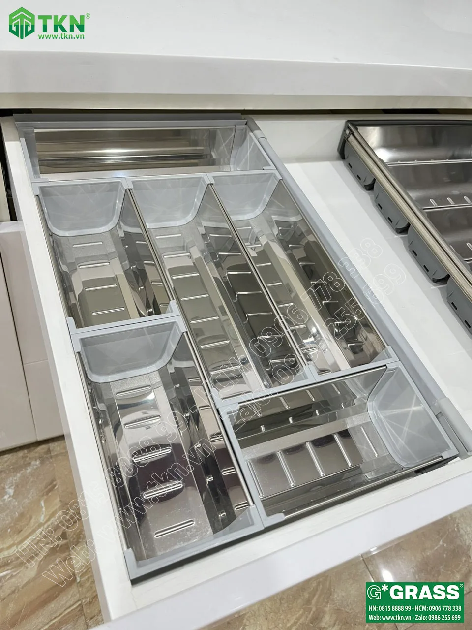 Khay chia thìa dĩa Grass inox 304 sâu 450mm 500B3.SS 1