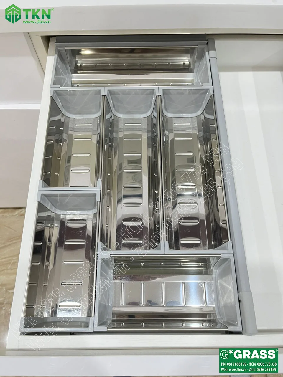 Khay chia thìa dĩa Grass inox 304 sâu 450mm 500B3.SS 5