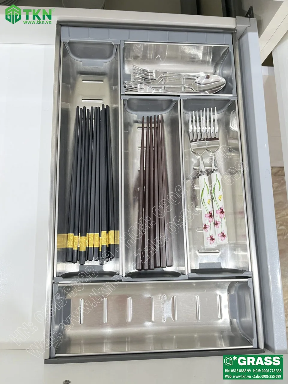 Khay chia thìa dĩa Grass inox 304 sâu 450mm 500B3.SS 4