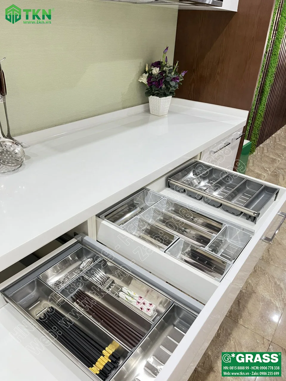 Khay chia thìa dĩa Grass inox 304 sâu 450mm 500B3.SS 3