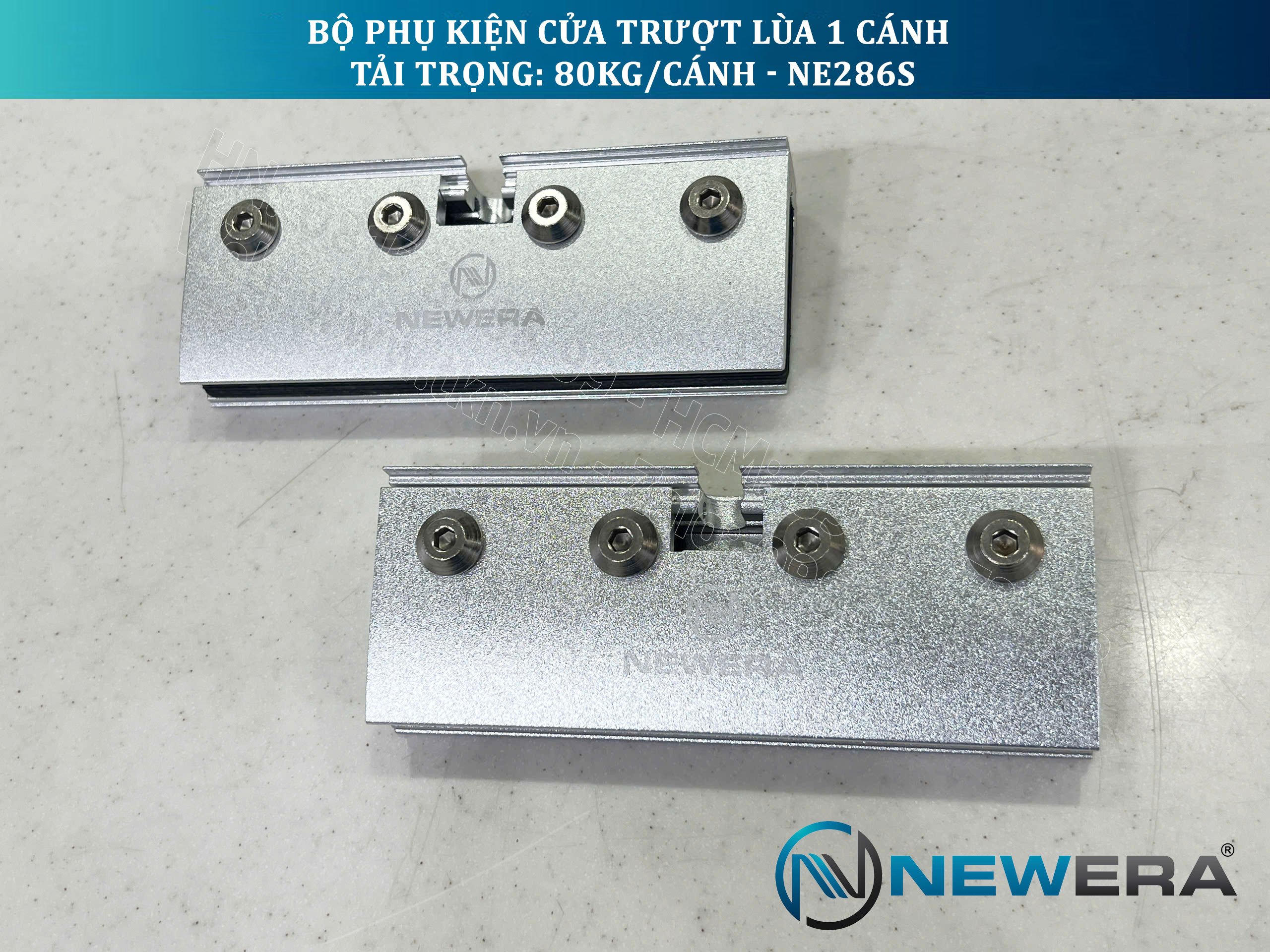 Phụ kiện cửa trượt lùa NewEra 1 cánh 8-12mm, giảm chấn 2 chiều, tải trọng 80kg/cánh NE286S 8