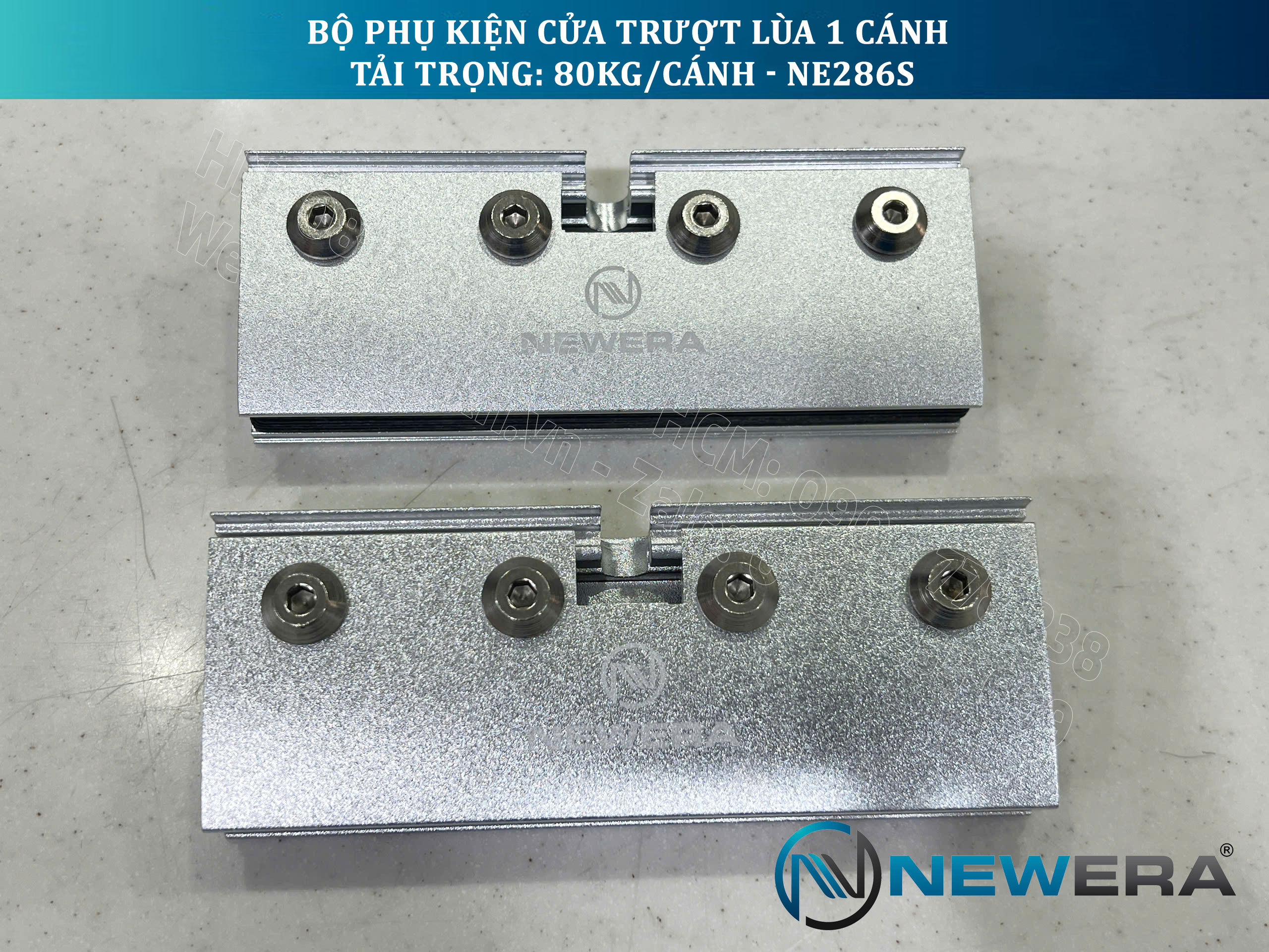 Phụ kiện cửa trượt lùa NewEra 1 cánh 8-12mm, giảm chấn 2 chiều, tải trọng 80kg/cánh NE286S 7