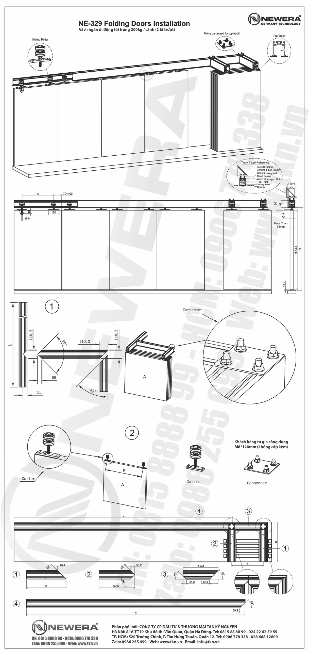 huong dan ky thuat phu kien vach ngan di dong NewEra tai trong 150KG NE329CB 3
