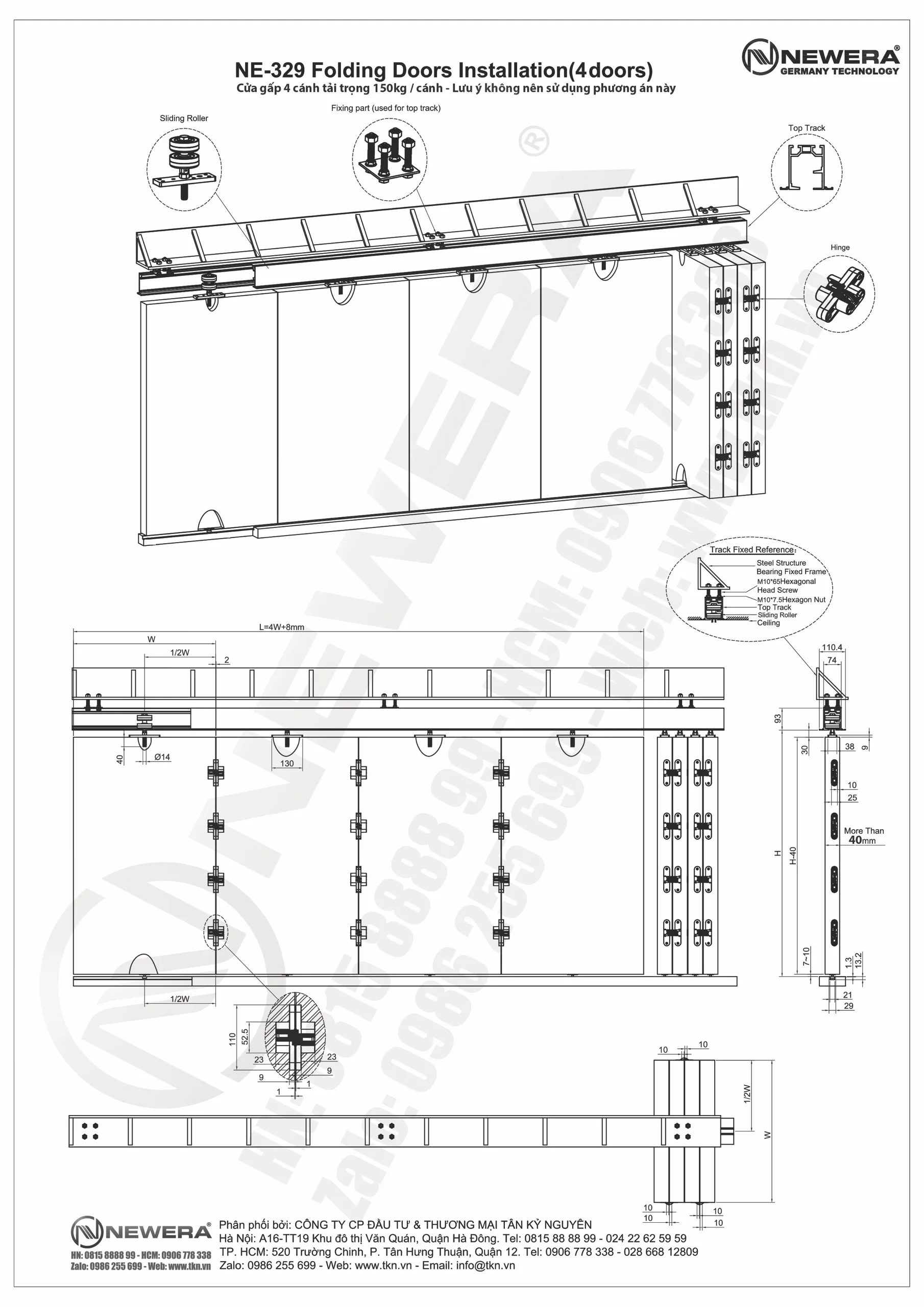 huong dan ky thuat phu kien vach ngan di dong NewEra tai trong 150KG NE329CB 5
