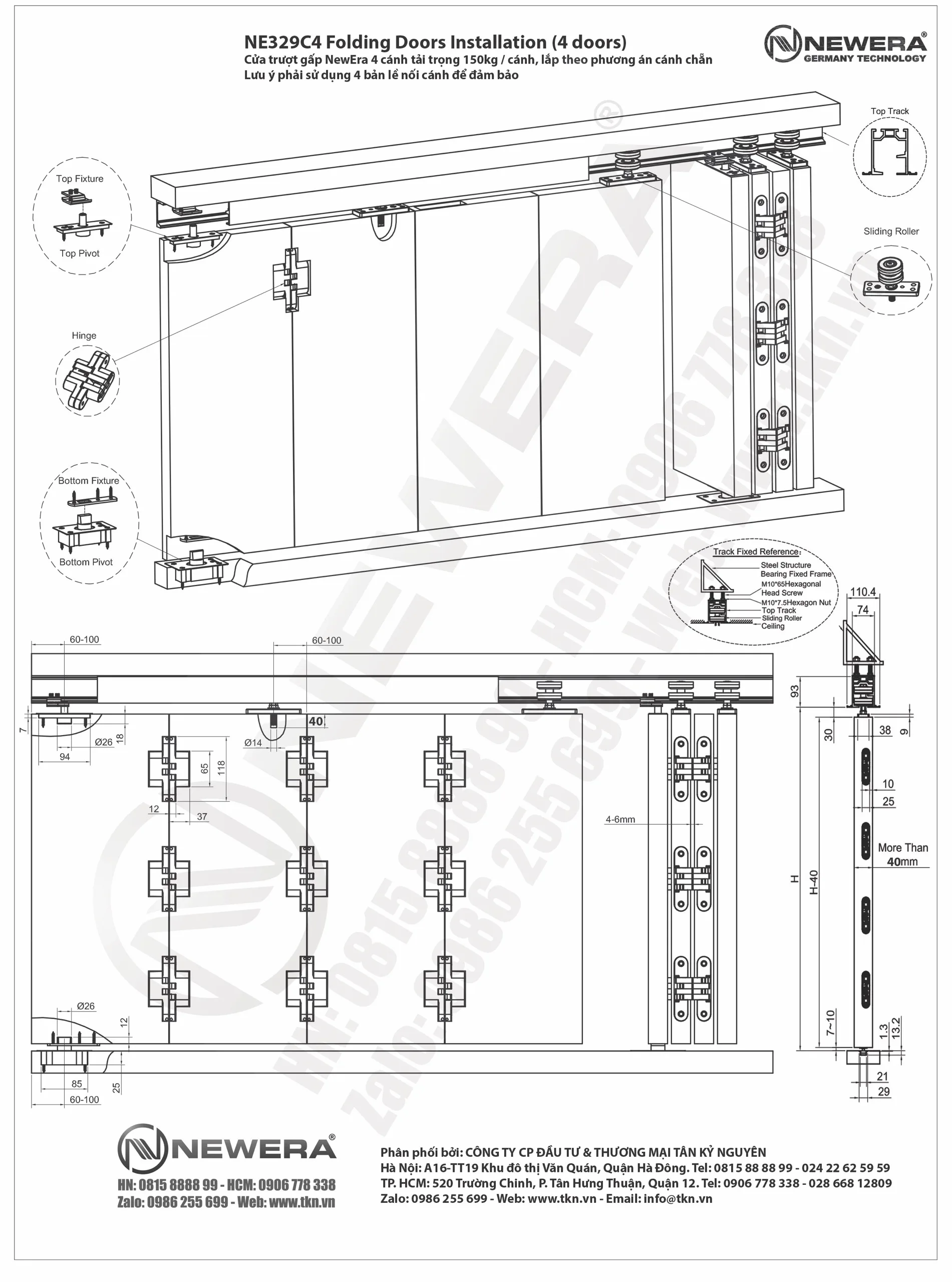 huong dan ky thuat phu kien vach ngan di dong NewEra tai trong 150KG NE329CB