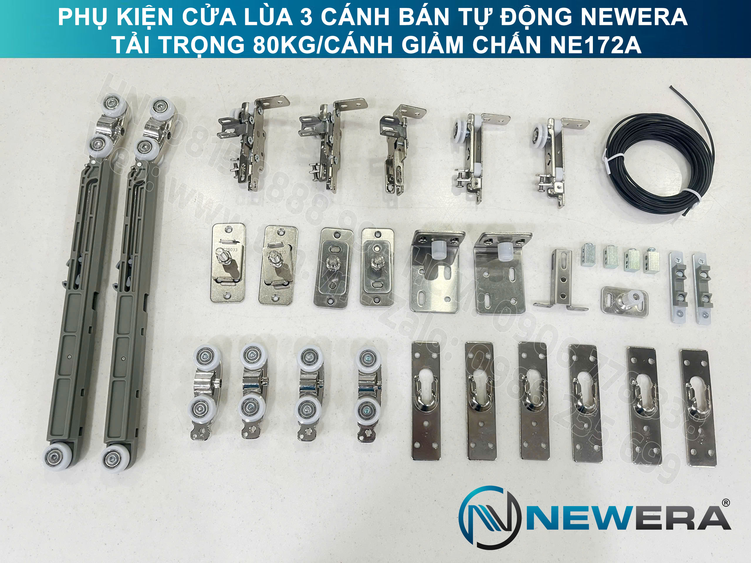 Phụ kiện cửa lùa 3 cánh bán tự động NewEra tải trọng 80kg/cánh giảm chấn NE172A 2
