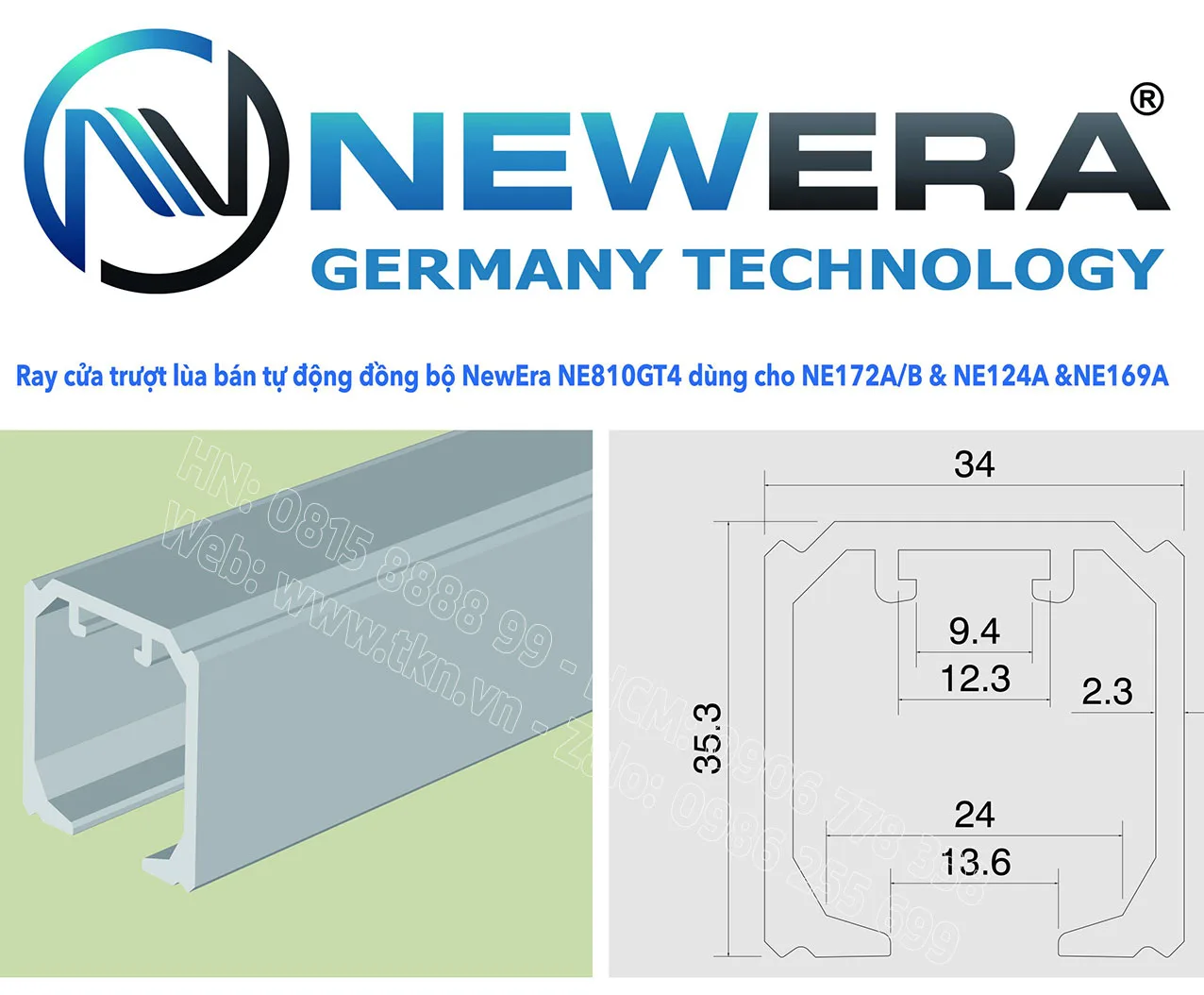 Ray trượt cửa lùa NewEra dài 4m (3 cánh cần 3 thanh ray) NE810GT4