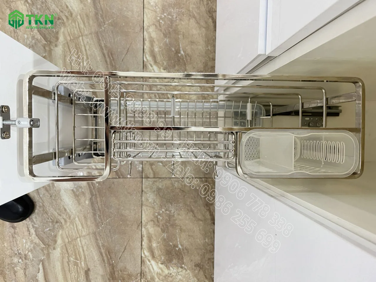 Giá dao thớt chai lọ inox 304 NE255.200 ray âm giảm chấn gắn liền 6