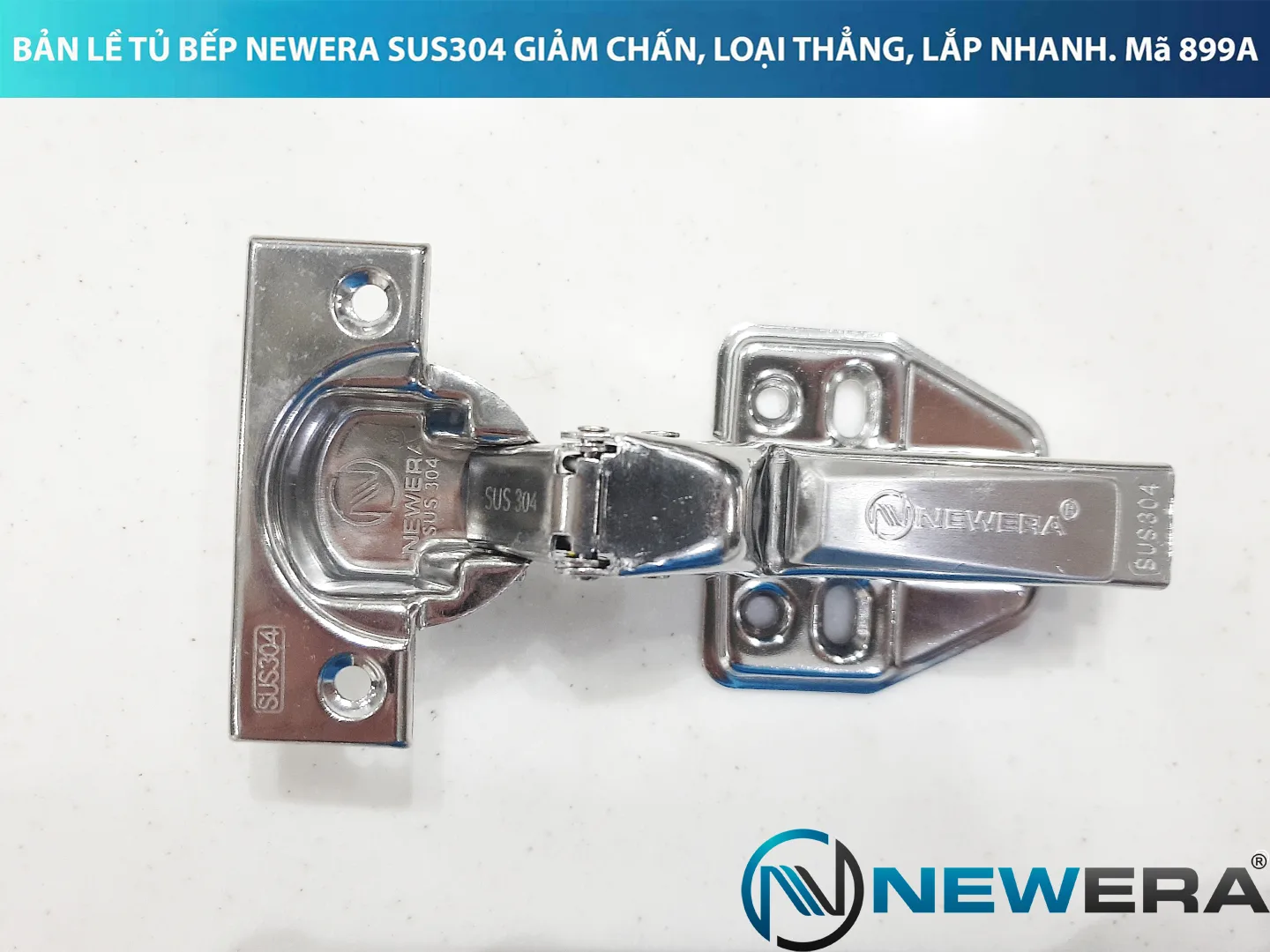 Bản lề NewEra thẳng SUS 304 giảm chấn, lắp nhanh 899A
