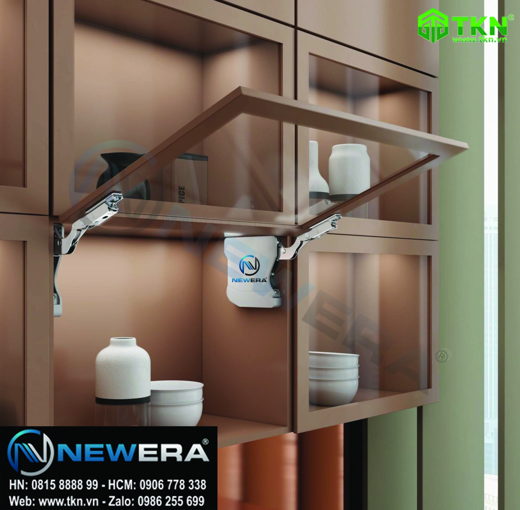 Tay nâng tủ bếp đơn giảm chấn NewEra NE99.T76. Lý tưởng cho tủ bếp và tủ trang trí