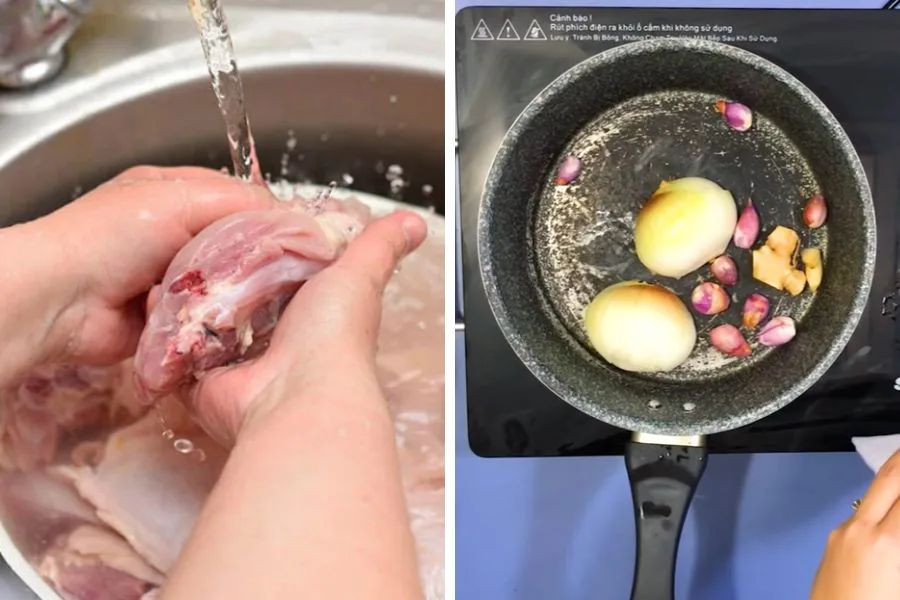 Sơ chế nguyên liệu nấu phở gà
