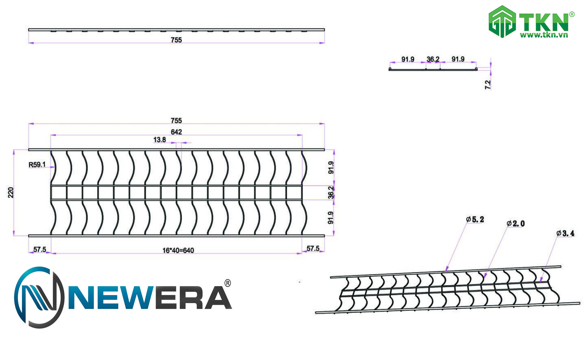 Giá để bát đĩa cố định NewEra 2 tầng inox 304 NE855.600 7