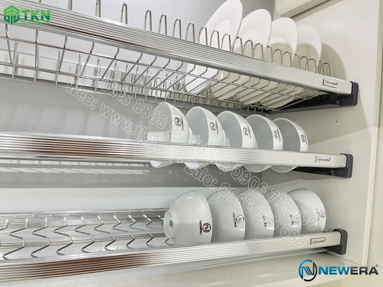 Giá để bát đĩa cố định NewEra 3 tầng inox 304 NE866.900 7