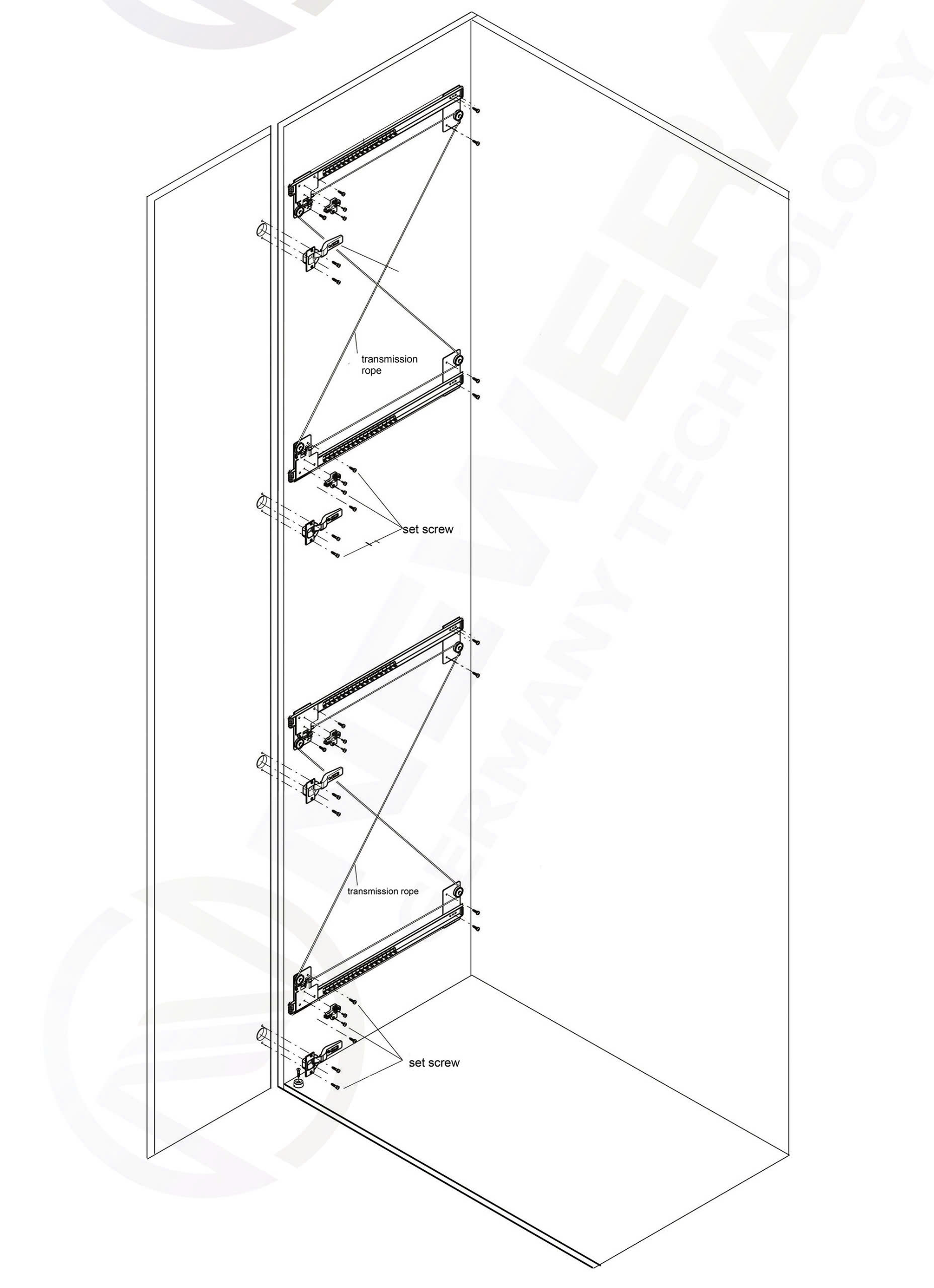 Phụ kiện cửa trượt xếp giấu cánh NewEra dài 350mm NE4888.350 12