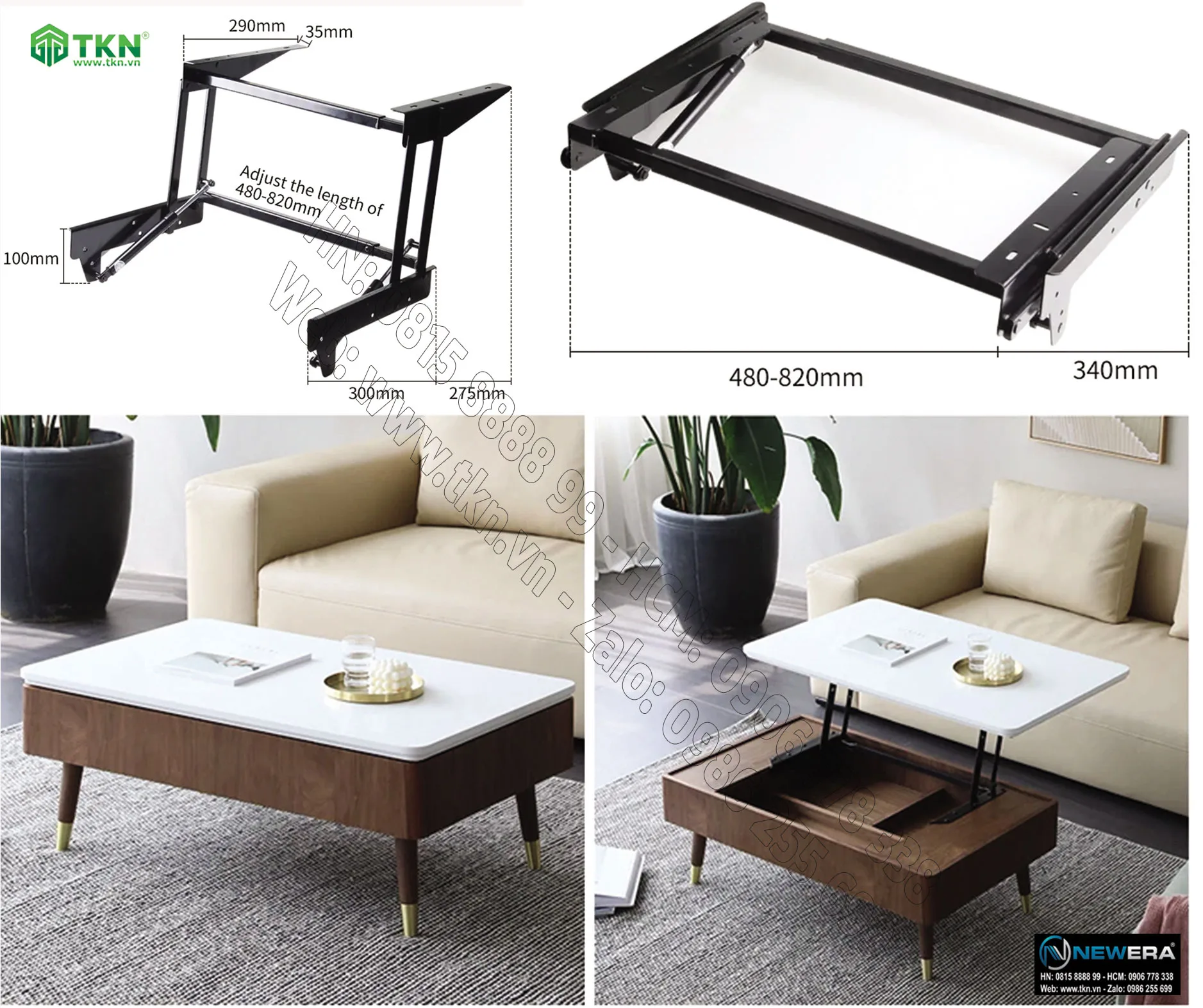 Phụ kiện nâng hạ mặt bàn thông minh giảm chấn NewEra NE4828.237.344