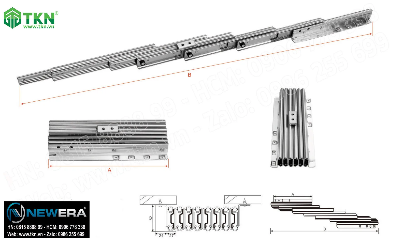 Ray trượt bàn thông minh mở rộng NewEra 11 tầng dài 2250mm NE4859.350.2250