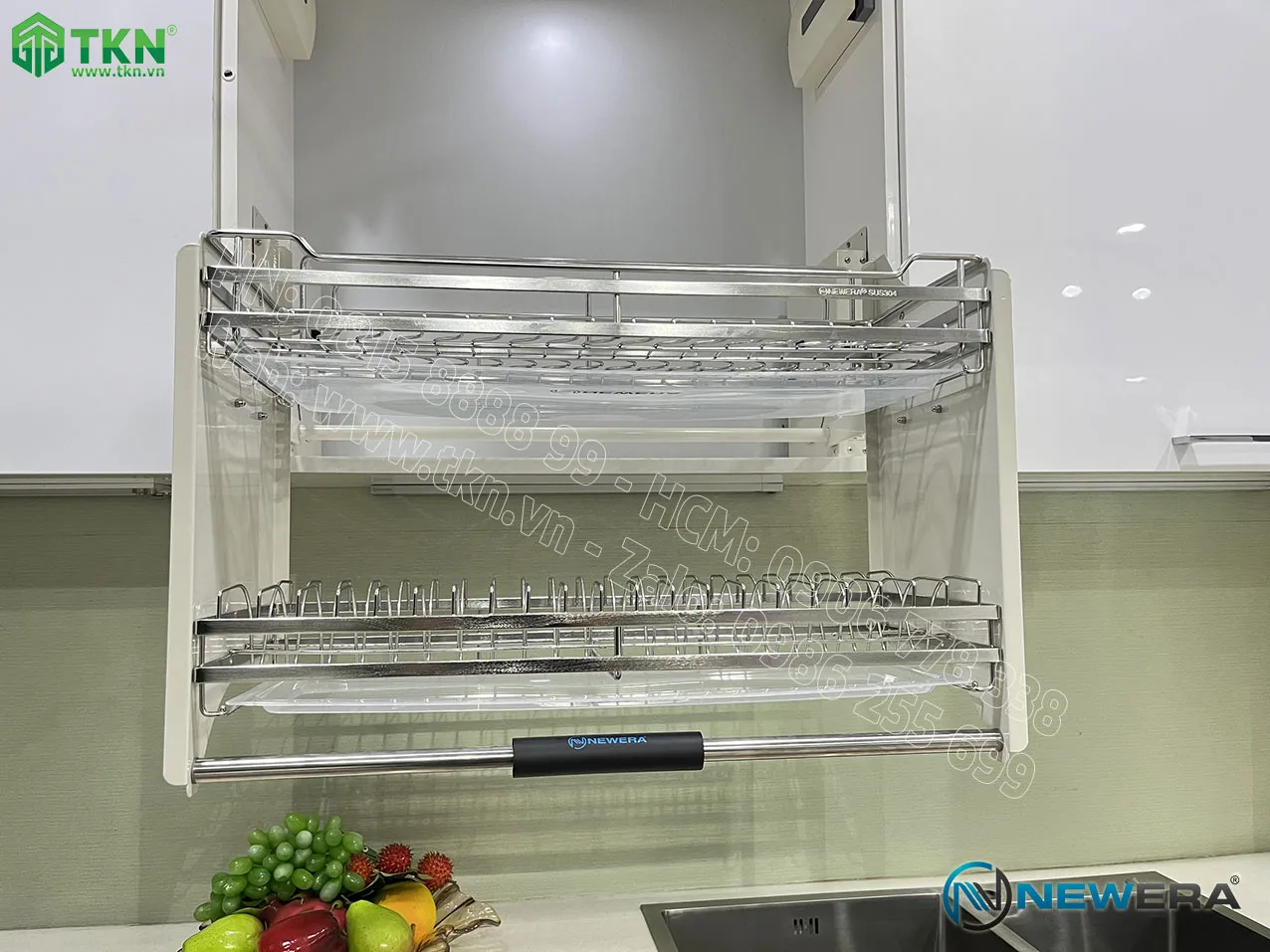 Giá bát nâng hạ NewEra 600mm inox 304 nan dẹt NE789.600