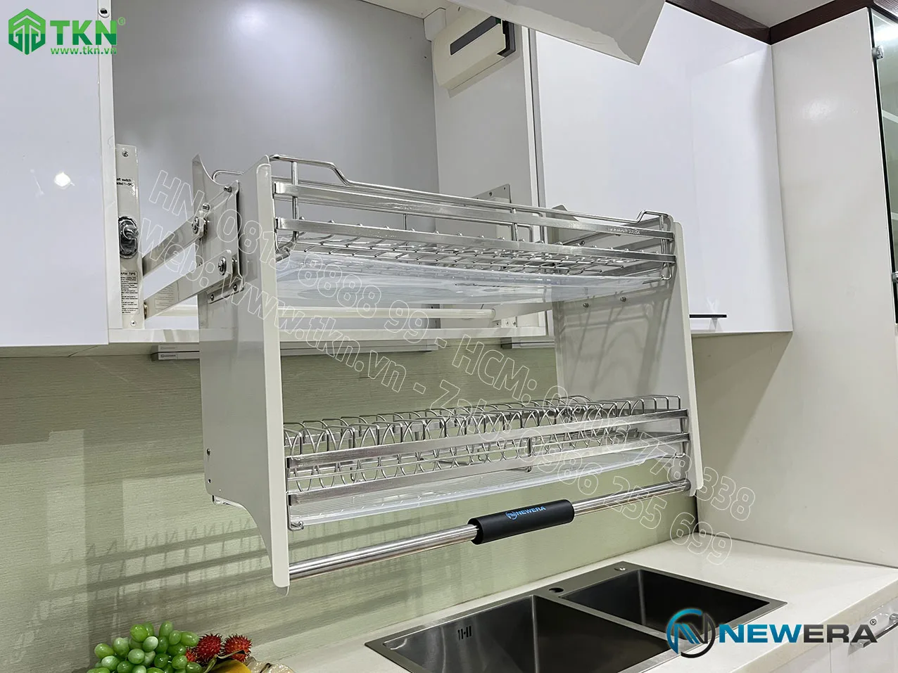 Giá bát nâng hạ NewEra 900mm inox 304 nan dẹt NE789.900