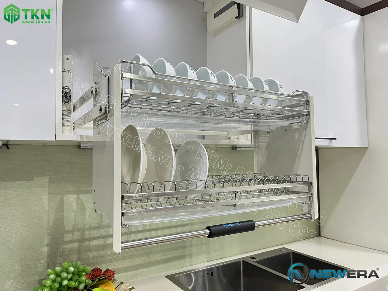 Giá bát nâng hạ NewEra 700mm inox 304 nan dẹt NE789.700