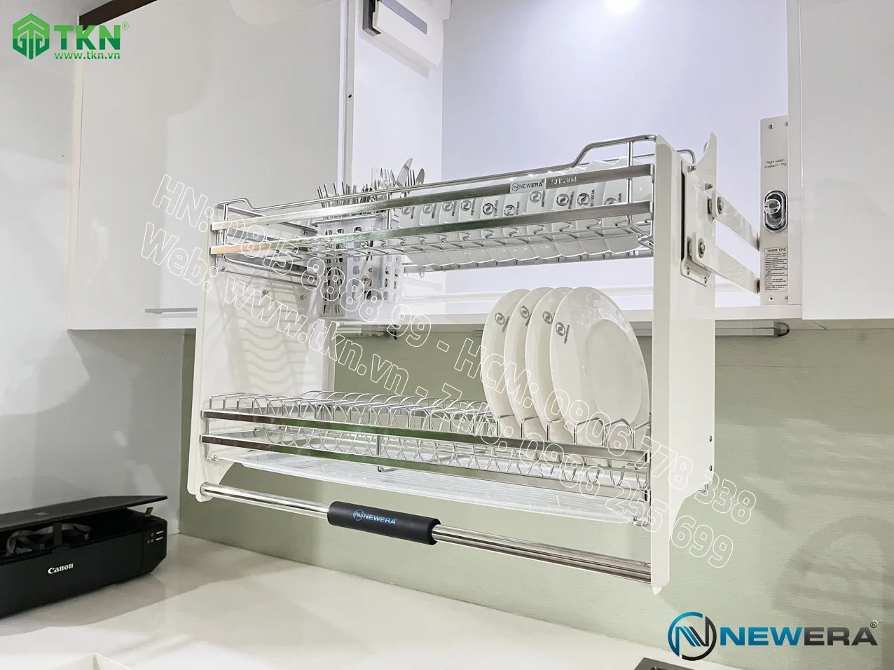 Giá bát nâng hạ NewEra 700mm có ống đũa inox 304 NE799.700