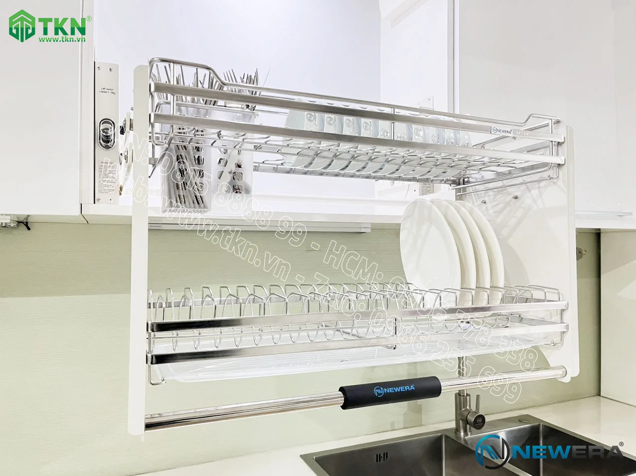 Giá bát nâng hạ NewEra 900mm có ống đũa inox 304 NE799.900 10