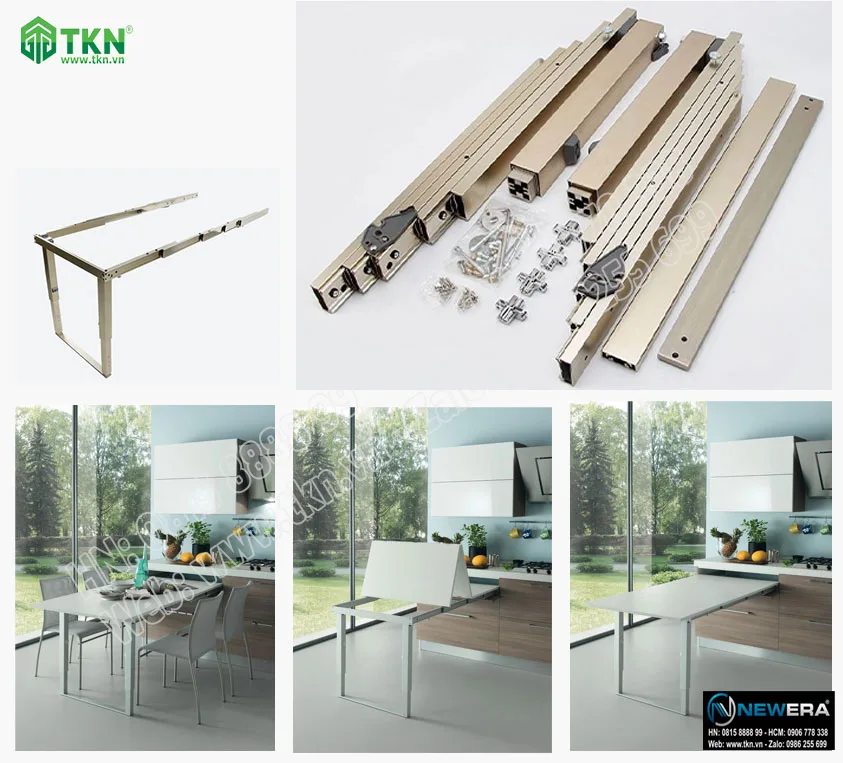 Phụ kiện bàn kéo và xếp thông minh mở rộng với chân bàn có thể xếp lại NewEra NE4889.540.1800