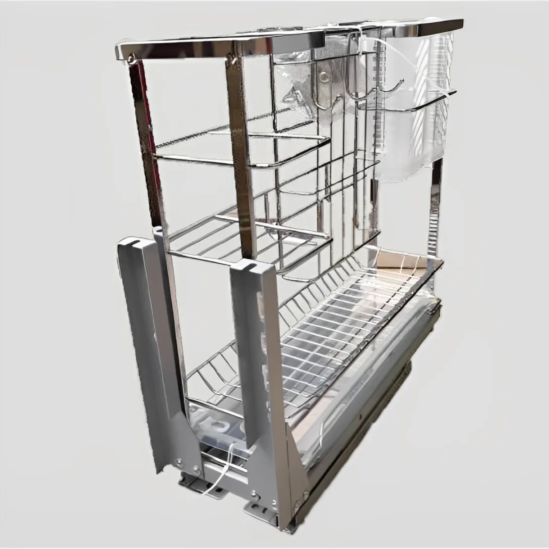 Giá dao thớt chai lọ inox 304 NE255.200 ray âm giảm chấn gắn liền